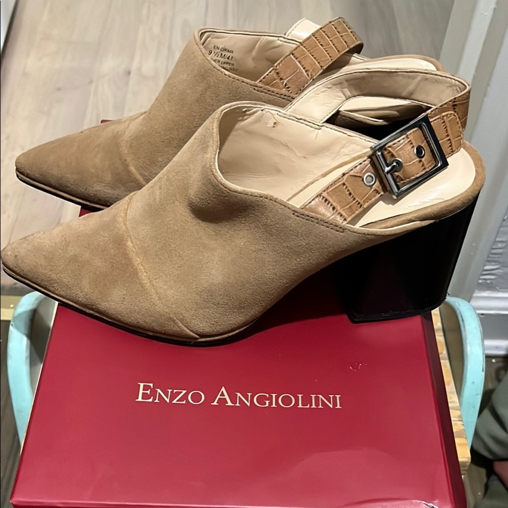 Enzo Angiolini Tan Mules with Chunky Heel